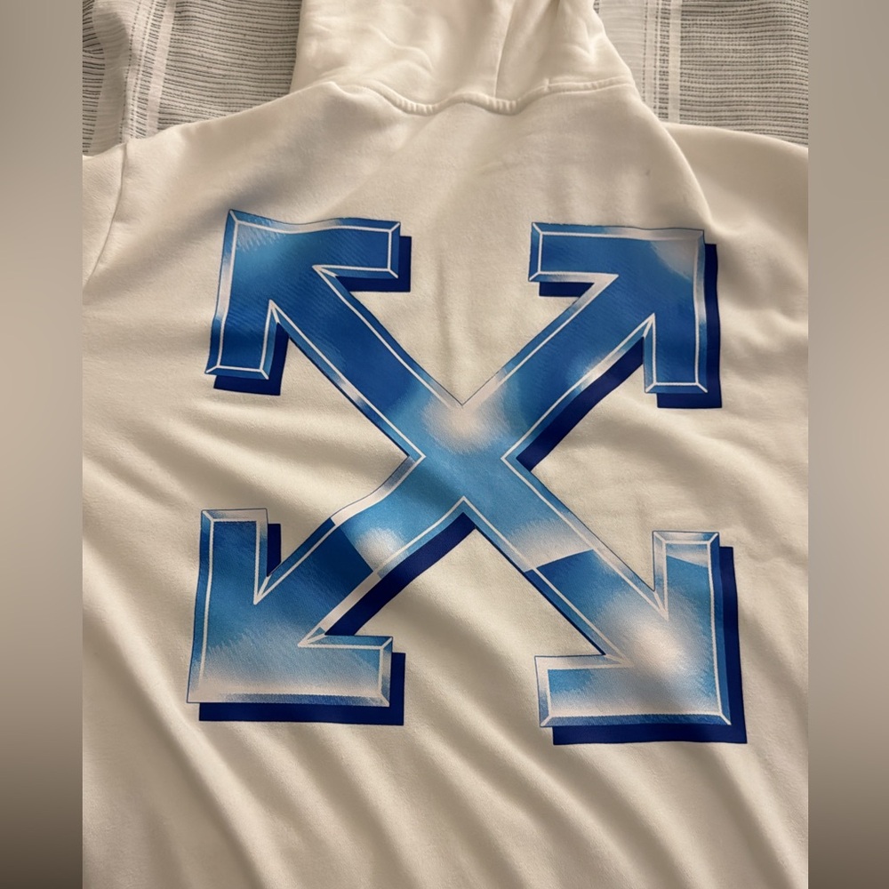 Authentic White and Blue Off-White Hoodie